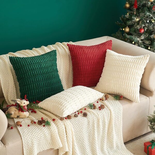 MIULEE Pack of 2 Corduroy Decorative Throw Pillow Covers 18x18 Inch Soft Boho Striped Pillow Covers Modern Farmhouse Home Decor for Sofa Living Room Couch Bed Cream White - Image 8