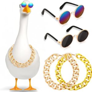 4 Pcs Porch Goose Outfits,Goose Outfits Chain Collars and Sunglasses for 23 or 17 inches Goose Statue, Goose Outfits Accessories for Pet Cosplay Party Lawn Outdoor Garden Yard