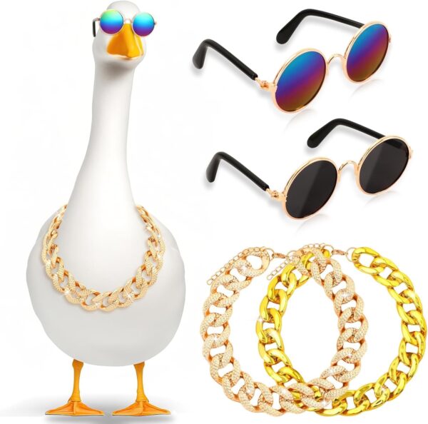 4 Pcs Porch Goose Outfits,Goose Outfits Chain Collars and Sunglasses for 23 or 17 inches Goose Statue, Goose Outfits Accessories for Pet Cosplay Party Lawn Outdoor Garden Yard