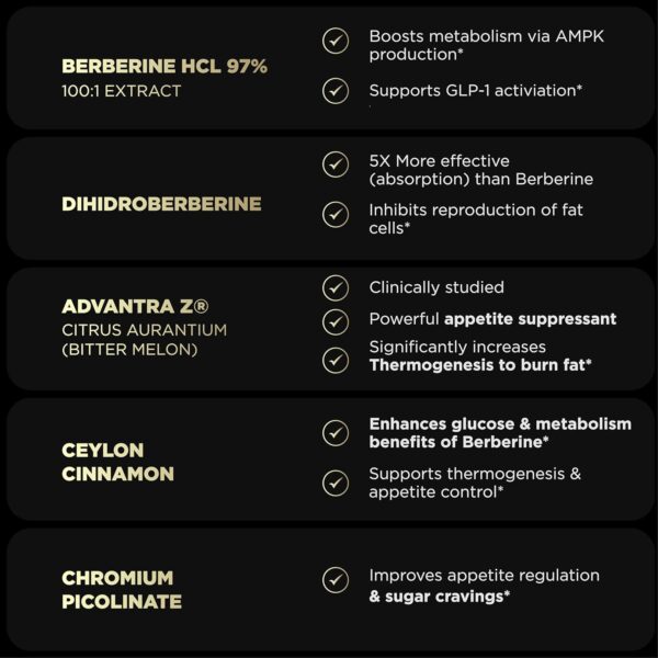 141,500mg GLP-1 Berberine Weight Loss Supplement + Dihydroberberine, Ceylon Cinnamon, Chromium Picolinate, Bitter Melon - 100x Strength Berberine 1500mg Natural Appetite Suppressant Pills for Women - Image 4