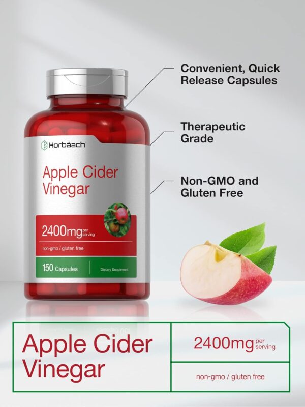 Horbäach Apple Cider Vinegar Capsules | 2400mg | 150 Count | Non-GMO, Gluten Free Supplement - Image 5