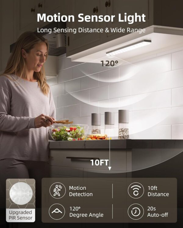 EZVALO 6-Pack Under Cabinet Lighting with Charging Station, Rechargeable Motion Sensor Lights, 3 Color Temps, Dimmable 62 LED Wireless Motion Activated Cabinet Lights with Remote for Kitchen,Pantry - Image 2
