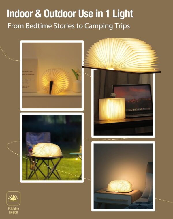 5.7 Inch Wooden Book Lamp - Portable Folding LED Book Light for Reading, Home & Library Decor, Unique Gift for Book Lovers, Magnetic Book-Shaped Night Light (Walnut) - Image 7