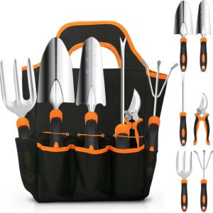 Gardening Tool Set, CHRYZTAL Stainless Steel Heavy Duty Gardening Tool Set, with Non-Slip Rubber Grip, Storage Tote Bag, Outdoor Hand Tools, Ideal Gardening Gifts for Women