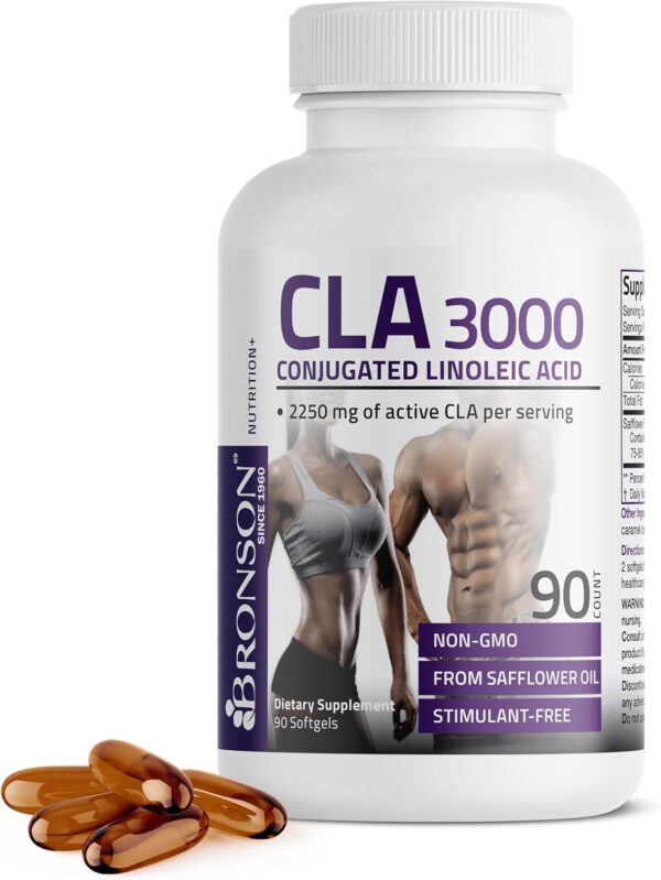 Bronson CLA 3000 Extra High Potency Supports Healthy Weight Management Lean Muscle Mass Non-Stimulating Conjugated Linoleic Acid, 90 Softgels