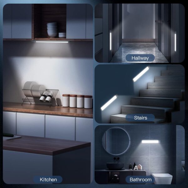 10inch Under Cabinet Lighting, 2 Pack Rechargeable Motion Sensor Light Indoor, 5 Levels Dimmable Magnetic Closet Lights, Wireless Under Counter Lights for Kitchen, Stairs - Image 7