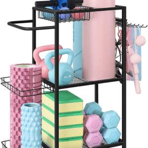 LIANTRAL Yoga Mat Storage Rack - Metal Gym Organizer for Yoga Mats, Foam Rollers & Fitness Equipment, Space Saving Workout Equipment Storage Rack for Home Exercise and Fitness Gear