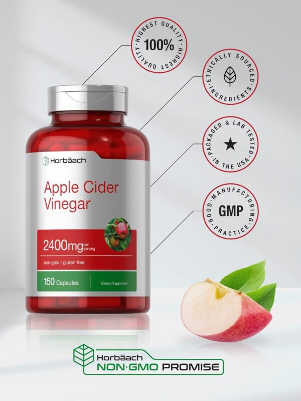 Horbäach Apple Cider Vinegar Capsules | 2400mg | 150 Count | Non-GMO, Gluten Free Supplement - Image 6