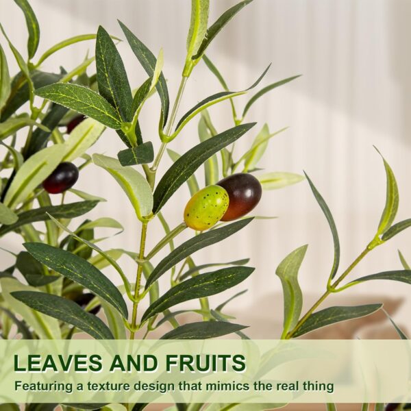 Olive Trees Artificial Indoor, 6FT Tall Faux Olive Tree with White Tall Planter, Artificial Plants with Natural Wood Trunk and Lifelike Fruits for Home Office Decor - Image 6