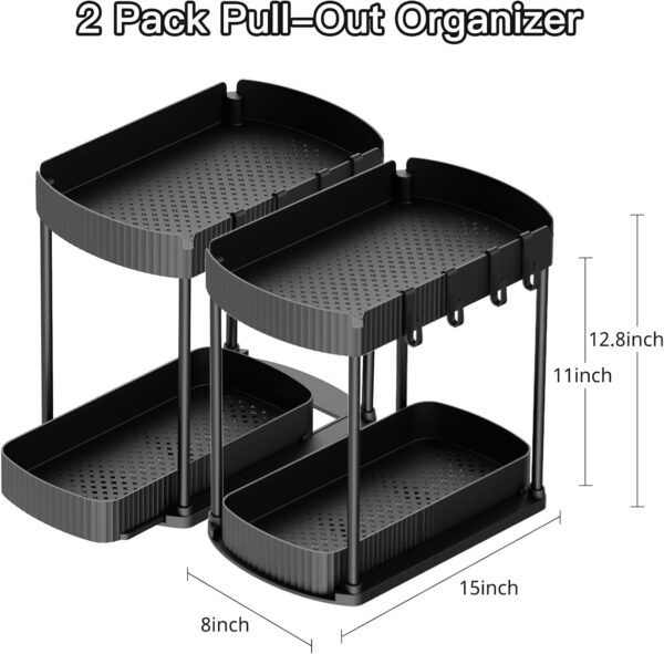 2 Pack Multi-Purpose Pull-Out Storage Organizers, Under Sink Organizers and Storage for Bathroom & Kitchen, Under Cabinet Organizers and storage, 12.8 Inch, Black - Image 2