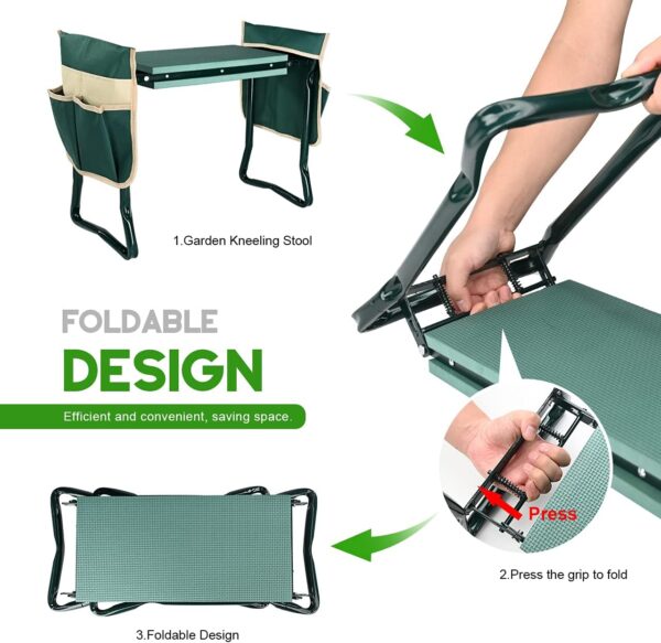 KVR Upgraded Garden Kneeler and Seat with Thicken & Widen Soft Kneeling Pad,Heavy Duty Foldable Gardener Stool with 2 Tool Pouches,Gardening Gifts for Women Mom Men Seniors¡­… - Image 6