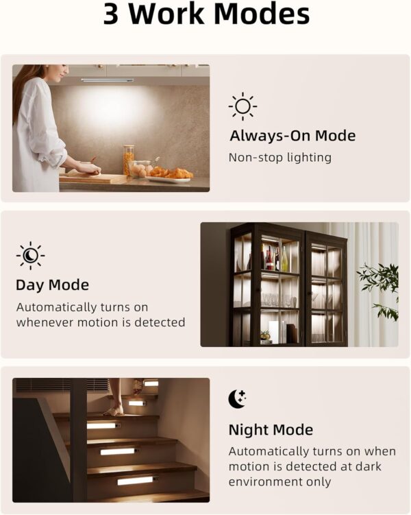 EZVALO Under Cabinet Lights, LED Closet Lights Wireless USB Charging, Motion Sensor Lighting Indoor 5700K Dimmable with Remote Control (White) 5 Pack - Image 4