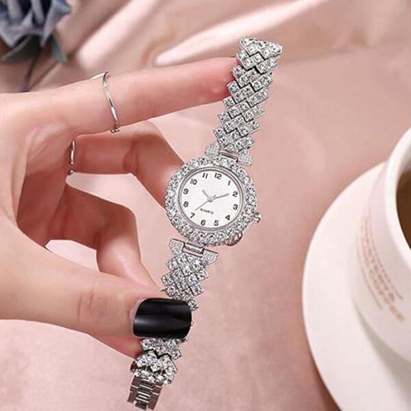 6 Pack Set Diamond Watches and Bangle Bracelet for Women Analog Quartz Wristwatch Jewelry Assorted Wholesales Silver Rosy Gold Ladies - Image 4