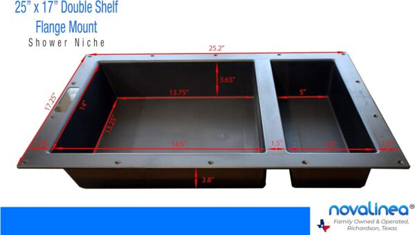 Large Double Shelf Recessed Shower Niche, Ready to Tile, 25" x 17" x 3.75" - Image 2