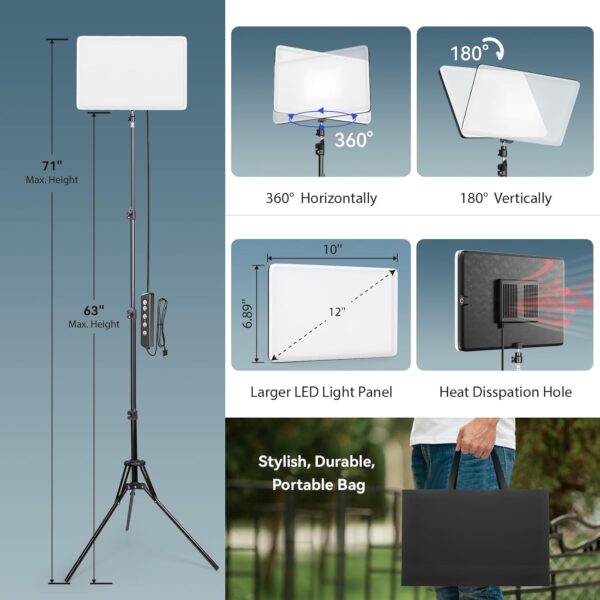 2 Pack LED Video Light Kit, Scrhot Photography Lighting Kit with 63" Tripod Stand, Podcast Lighting Dimmable 2800-8400K Studio Lights for Video Recording, Game Streaming, Filming, YouTube, Tiktok - Image 4