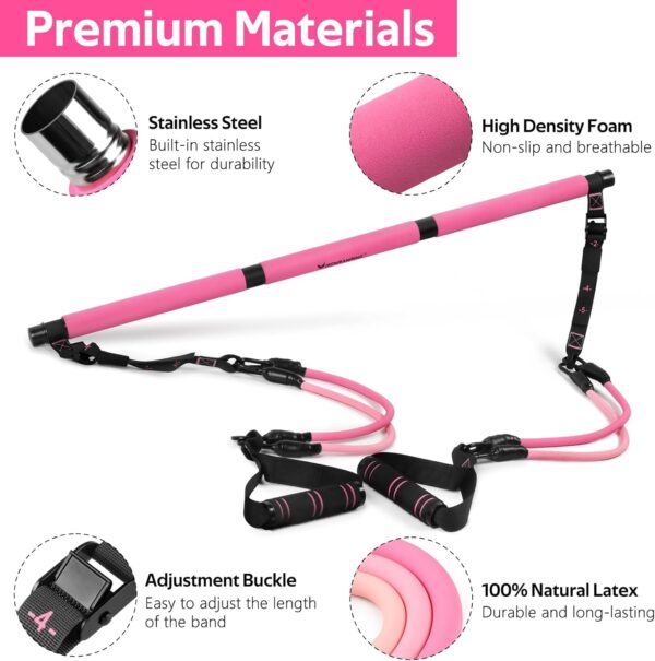 Pilates Bar Kit with Resistance Bands, Multifunctional Pilates Bar for Women & Men with Heavy-Duty Metal Adjustment Buckle, Pilates Home Equipment for Full BodyWorkouts - Image 2