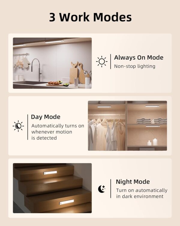 EZVALO 6-Pack Under Cabinet Lighting with Charging Station, Rechargeable Motion Sensor Lights, 3 Color Temps, Dimmable 62 LED Wireless Motion Activated Cabinet Lights with Remote for Kitchen,Pantry - Image 7