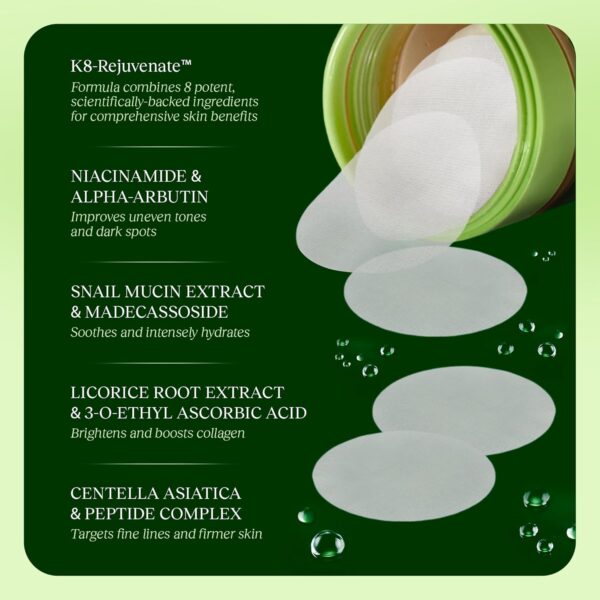Toning Polish Pads - Korean Skincare for Dark Spots, Wrinkles & Dull Skin - Hydrating Facial Treatment with Snail Mucin, Niacinamide, Peptides & Centella - 100 Count - Image 4