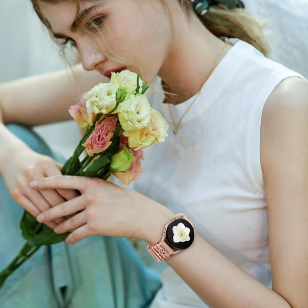 DaQin Flower Engraved Band Compatible with Samsung Galaxy Watch 7 Band/FE 6 5 4 40mm 44mm,Galaxy Active 2, 20mm Watch Band Soft Silicone Replacement Strap with Decorative Charms Accessories Women - Image 8