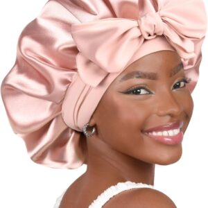 YANIBEST Silk Bonnet for Sleeping Women Satin Bonnet Double Layer Satin Lined Hair Bonnet with Tie Band Curly Hair