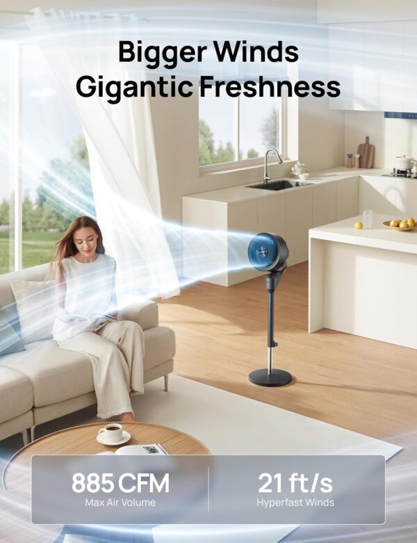 Dreo Fan for Bedroom, 80° Oscillating Standing Fan, 25dB Quiet, 80ft Pedestal Fans for Home Office, 90° Manual Vertical, 3 Speeds, Remote, 34-41" Adjustable Height, Air Circulator - Image 3