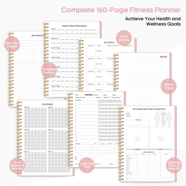 Fitness Workout Journal for Women & Men, A5(5.5" x 8.2") Workout Log Book Planner for Tracking, Progress, and Achieving Your Wellness Goals-Pink - Image 5