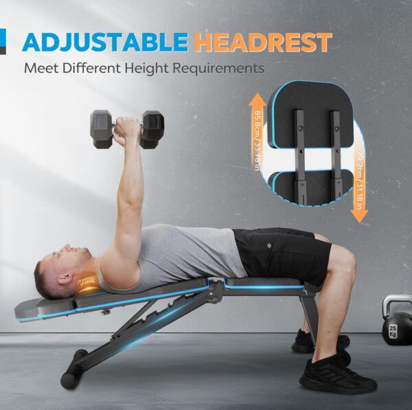 Weight Benches, Adjustable Workout Bench with 7 Adjustable Backrests, 500 LBS Capacity Foldable Bench Press for Home Gym, Incline Decline Flat Exercise bench for Strength Training with Extended Headrest - Image 4