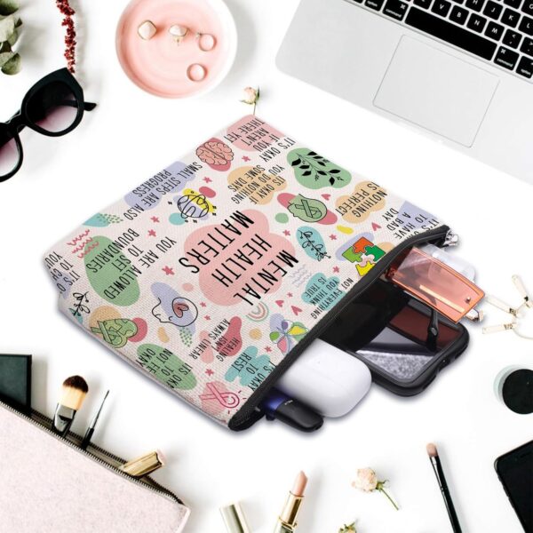 Mental Health Gifts Makeup Bag, Mental Health Awareness Gift, Positive Thinking Daily Affirmation, Positive Quotes Mental Health Matters Cosmetic Bag for Women - Image 4