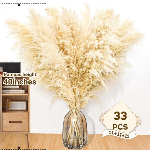40" 33PCS Dried Pampas Grass Decor Tall,Large Natural Beige pompas Grass Tall Pampas Grass for Floor Vase,Wedding,Party,Farmhouse,Boho Home Decor,and Creating a Bohemian Ambiance - Image 2