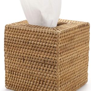 Rattan Tissue Box Cover Square, Hand Woven Wicker Tissue Holder, 5.5 x 5.5 X 5.7 inch, Natural