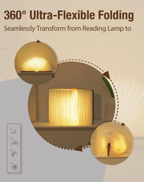 5.7 Inch Wooden Book Lamp - Portable Folding LED Book Light for Reading, Home & Library Decor, Unique Gift for Book Lovers, Magnetic Book-Shaped Night Light (Walnut) - Image 8