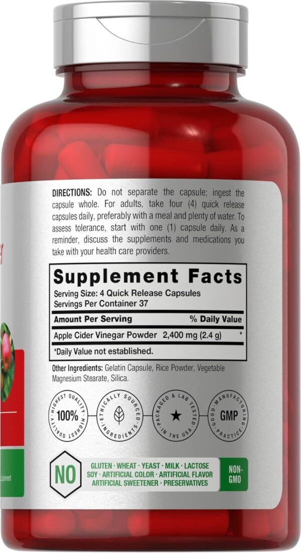 Horbäach Apple Cider Vinegar Capsules | 2400mg | 150 Count | Non-GMO, Gluten Free Supplement - Image 2
