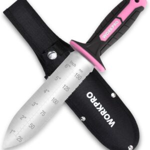 WORKPRO Hori Hori Garden Knife, 7" Stainless Steel Blade with Cutting Edge, Garden Tools with Oxford Sheath, Ergonomic TRP Handle with Hanging Hole for Weeding, Planting, Digging, Pink