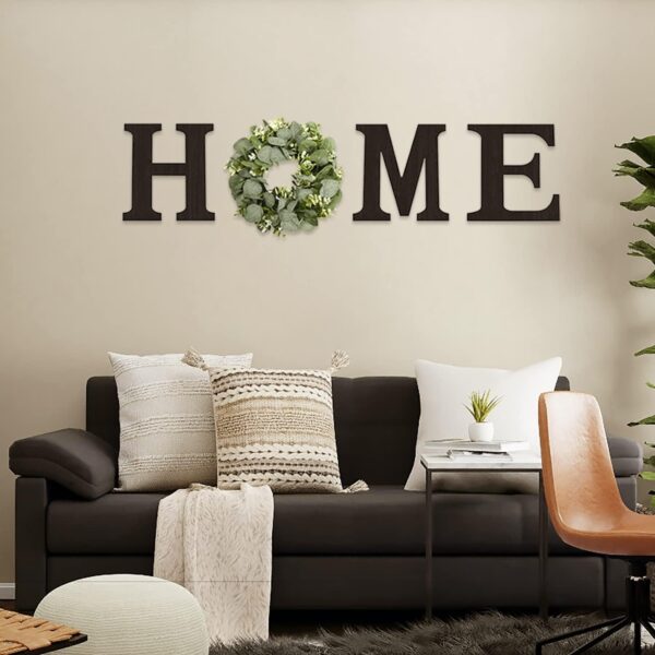 Wood Home Sign with Artificial Eucalyptus Wreath for O, Hanging Farmhouse Wall House Decor Wood Letters for Wall Art Rustic Home Decor, Wall Decor for Living Room Kitchen Entryway (Black) - Image 8