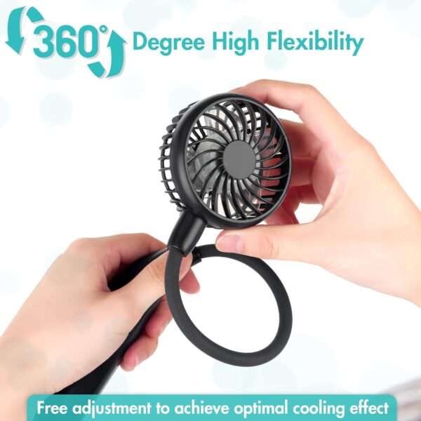 COMLIFE Portable Neck Fan, 2600mAh Battery Operated Ultra Quiet Hands Free USB Fan with Strong Wind, 360° Adjustable High Flexibility Wearable Personal Fan for Home Office Outdoor Travel (Black) - Image 3