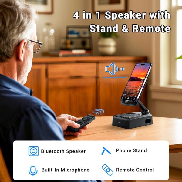 AIKELA Bluetooth Speaker with Video Scrolling Remote and Phone Stand, Phone Speaker Amplifier, Stereo Sound, Adjustable Holder, Gifts for Men Women Teens - Image 2