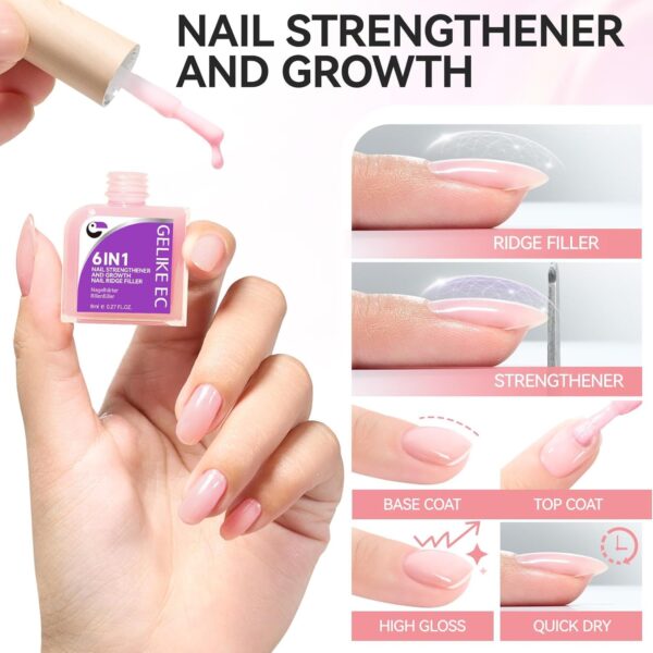 Nail Strengthener Protein for Damaged Nails: Pink 6 in 1 Natural Nail Hardener Extra Strong and Growth - Long Lasting Repair for Damaged Nails - Growth Oil for Salon Home Daily Work - Image 5