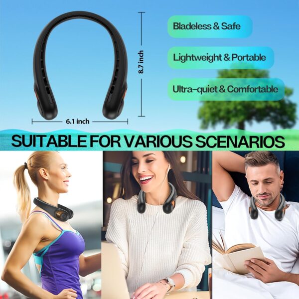 KIDEE Neck Fan, Portable Bladeless Neck Fans, Upgrade 360° Airflow, Super Quiet, 3 Speeds, 4000mAh Personal Wearable Neck Fan, Upgraded Cooling Air Volume USB Rechargeable Hands Free Fan - Image 6