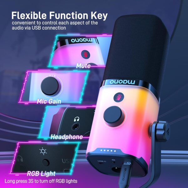 MAONO Dynamic Gaming Microphone: USB XLR Dynamic Computer Microphone with Software-RGB PC Mic for Gamer-Podcast Mic for Streaming Recording Studio YouTube Content Creation Online Chat PD100X RGB - Image 6