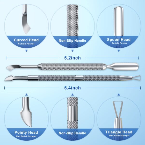 2PCS Metal Silver Cuticle Pusher and Cutter Remover Salon Quality Stainless Steel Gel Nail Polish Peeler Scraper Durable Professional Manicure Pedicure Cleaner Tool For Fingernail and Toenail - Image 2