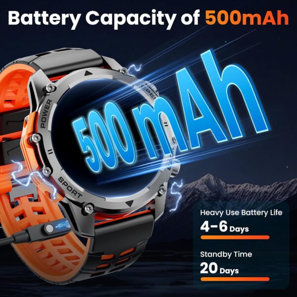 Smart Watch (Call/Notification),1.52'' Military Smart Watches for Men, Two Style Kits,Flashlight,100+Sport Modes/Heart Rate/Sleep Monitor/Pedometer, Fitness Tracker Android Phones iPhone Compatible - Image 5