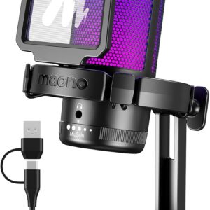 MAONO USB Gaming Microphone for PC, Noise Cancellation Condenser Mic with RGB Lights, Mute, Gain for Streaming, Recording, Podcast, Chat, Twitch, YouTube, Discord, Computer, PS5, PS4, GamerWave