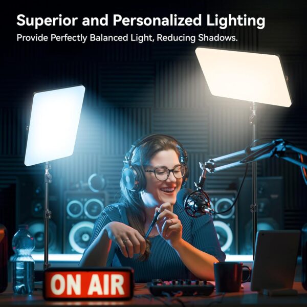2 Pack LED Video Light Kit, Scrhot Photography Lighting Kit with 63" Tripod Stand, Podcast Lighting Dimmable 2800-8400K Studio Lights for Video Recording, Game Streaming, Filming, YouTube, Tiktok - Image 5
