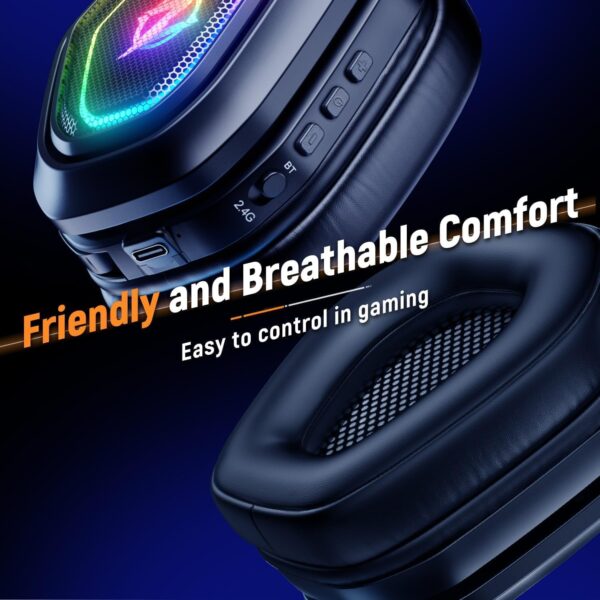 2.4GHz Wireless Gaming Headset with Microphone, 2.4G USB & Type C Transmitter - 30h Battery Life - RGB Lighting Gaming Headphones for PS5, PS4, PC, Phone - Image 4