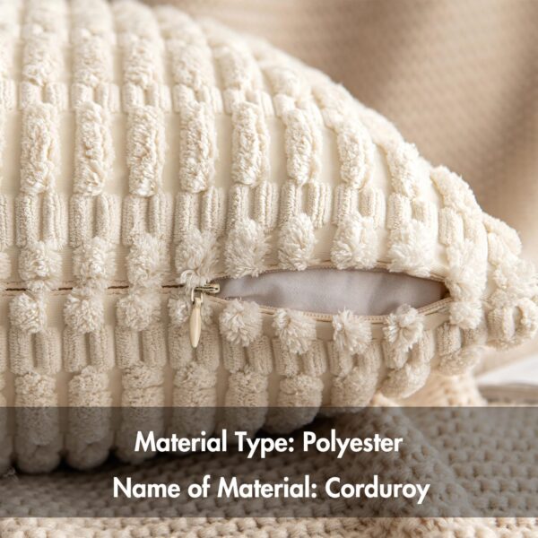 MIULEE Pack of 2 Corduroy Decorative Throw Pillow Covers 18x18 Inch Soft Boho Striped Pillow Covers Modern Farmhouse Home Decor for Sofa Living Room Couch Bed Cream White - Image 5