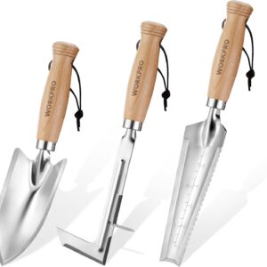 WORKPRO Garden Tool Set, 3 Pcs Gardening Hand Tools with Wood Handle, Weed Puller, Crack Weeder, Hand Trowel, for Planting, Digging, Weeding, Ideal Gardening for Women & Men