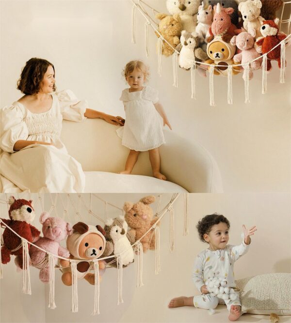 Stuffed Animal Storage Hammock or Net Corner - Large Toy Hammock Net for Stuffed Animals Room Decor - Cute Stuff Animal Organizer Plush Holder - Kids Baby Nursery Essentials Wall Bedroom Home Decor - Image 2