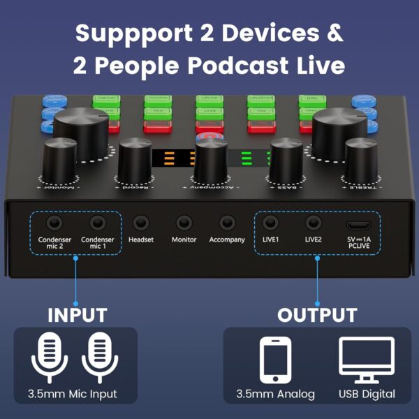 Podcast Equipment Bundle for 2, Audio Interface with Voice Changer Condenser Microphones for Gamer, All-in-One Audio Mixer Perfect for Live Streaming, Singing, YouTube, Gaming - Image 6