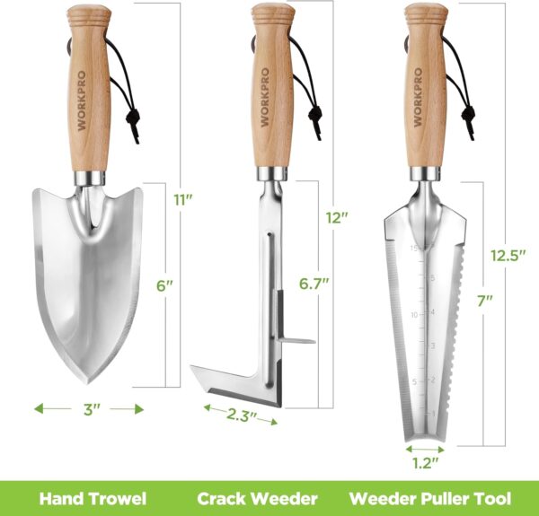 WORKPRO Garden Tool Set, 3 Pcs Gardening Hand Tools with Wood Handle, Weed Puller, Crack Weeder, Hand Trowel, for Planting, Digging, Weeding, Ideal Gardening for Women & Men - Image 7