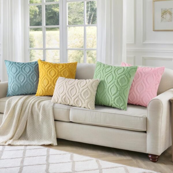 decorUhome Throw Pillow Covers 18x18 Inch Set of 2, Soft Plush Faux Wool Beige Solid Couch Pillow Covers, Accent Farmhouse Neutral Square Pillow Cases for Sofa Bed Living Room Home Decor - Image 6